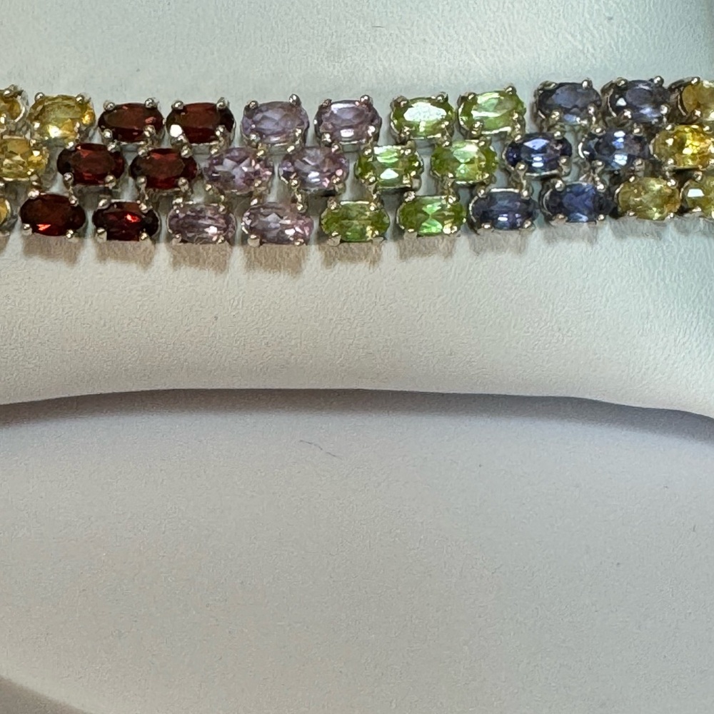 925 Multi Gemstone Triple Row Tennis Bracelet - Picture 5 of 9